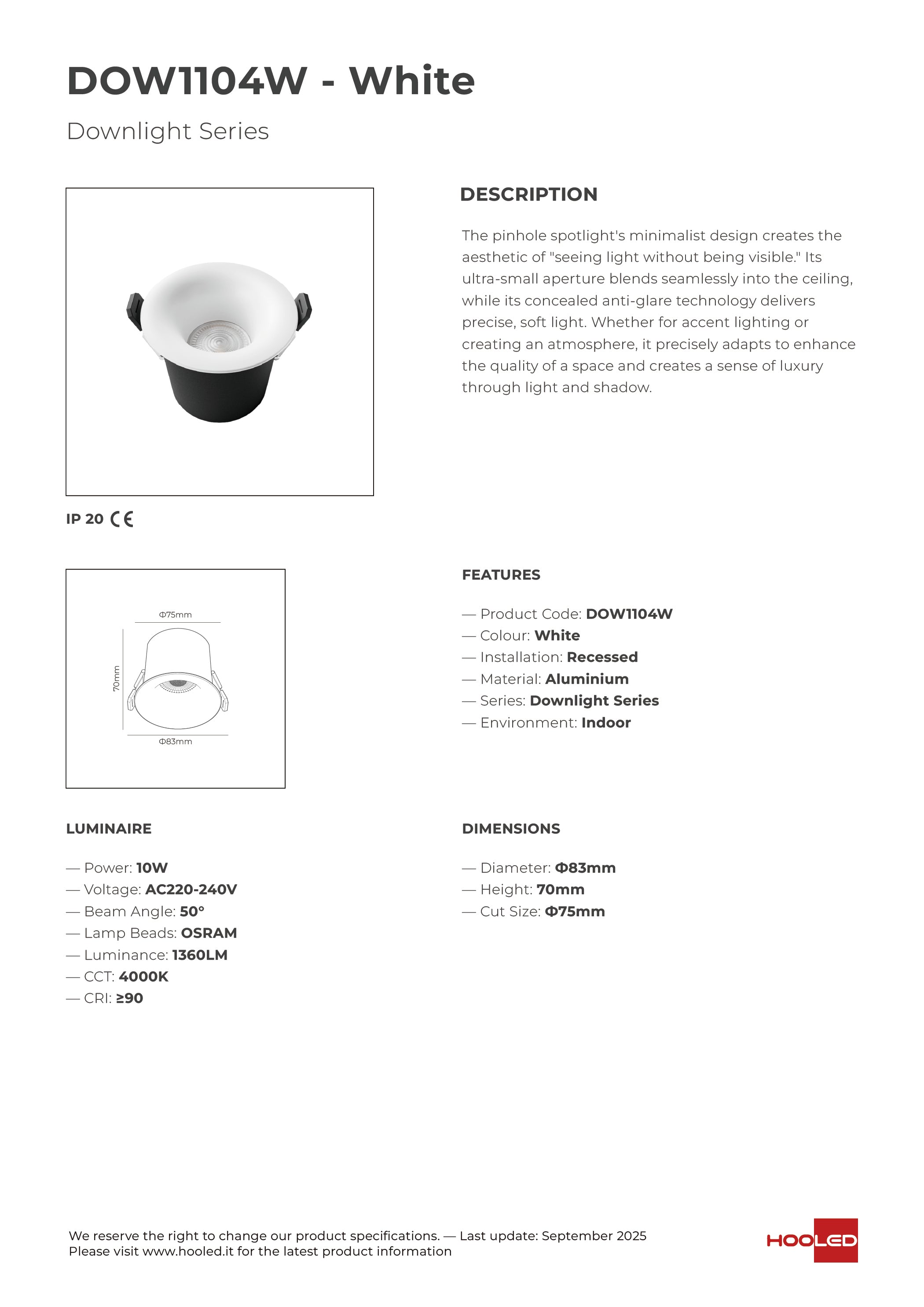 Down Light White - DOW1103W DOW1104W