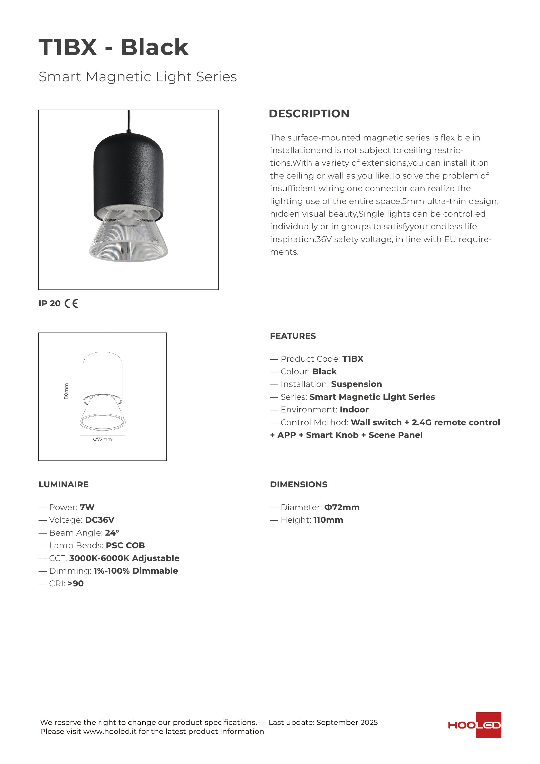 Cord Pendant Light Black/White - T1BX T1WX