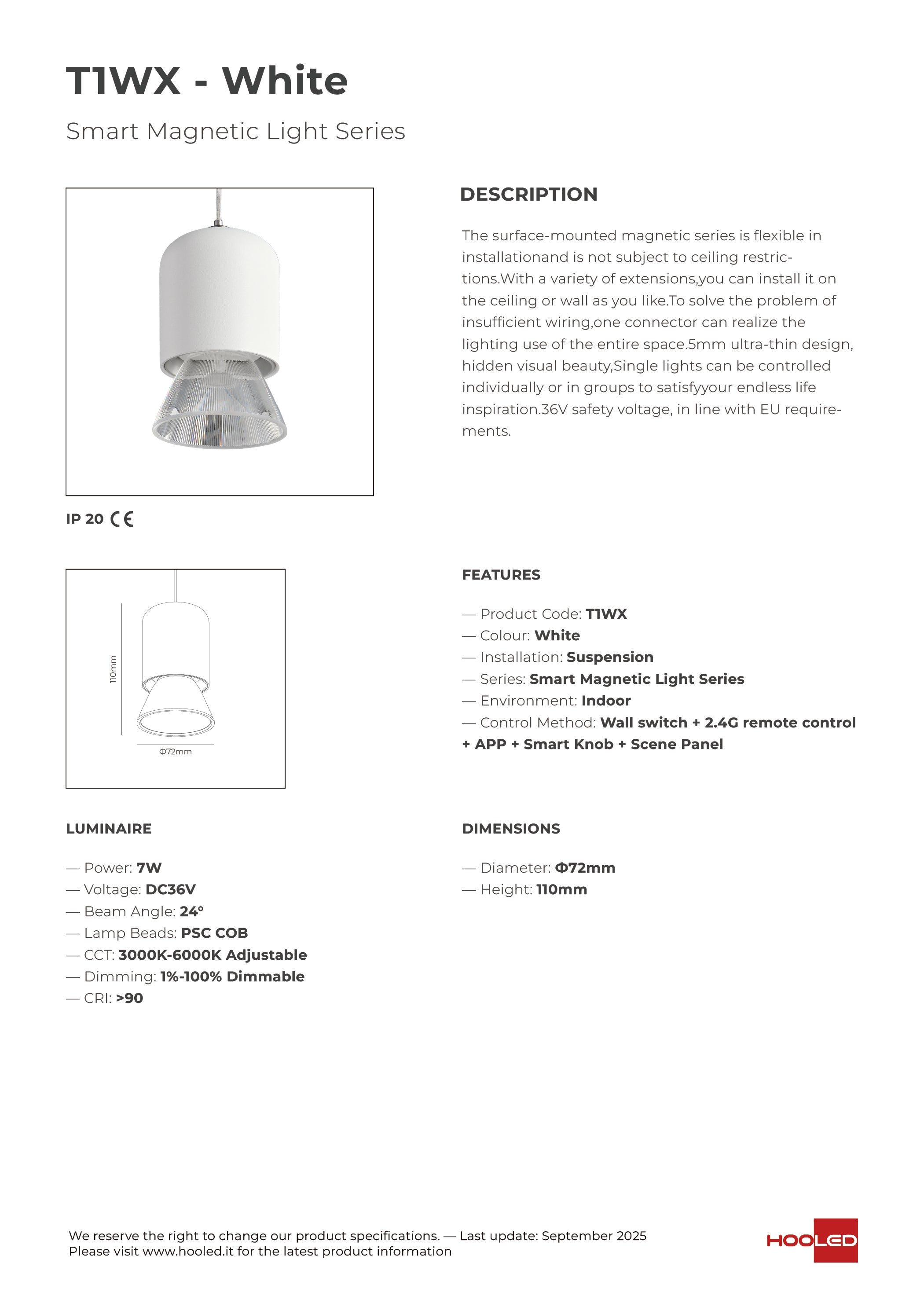 Cord Pendant Light Black/White - T1BX T1WX