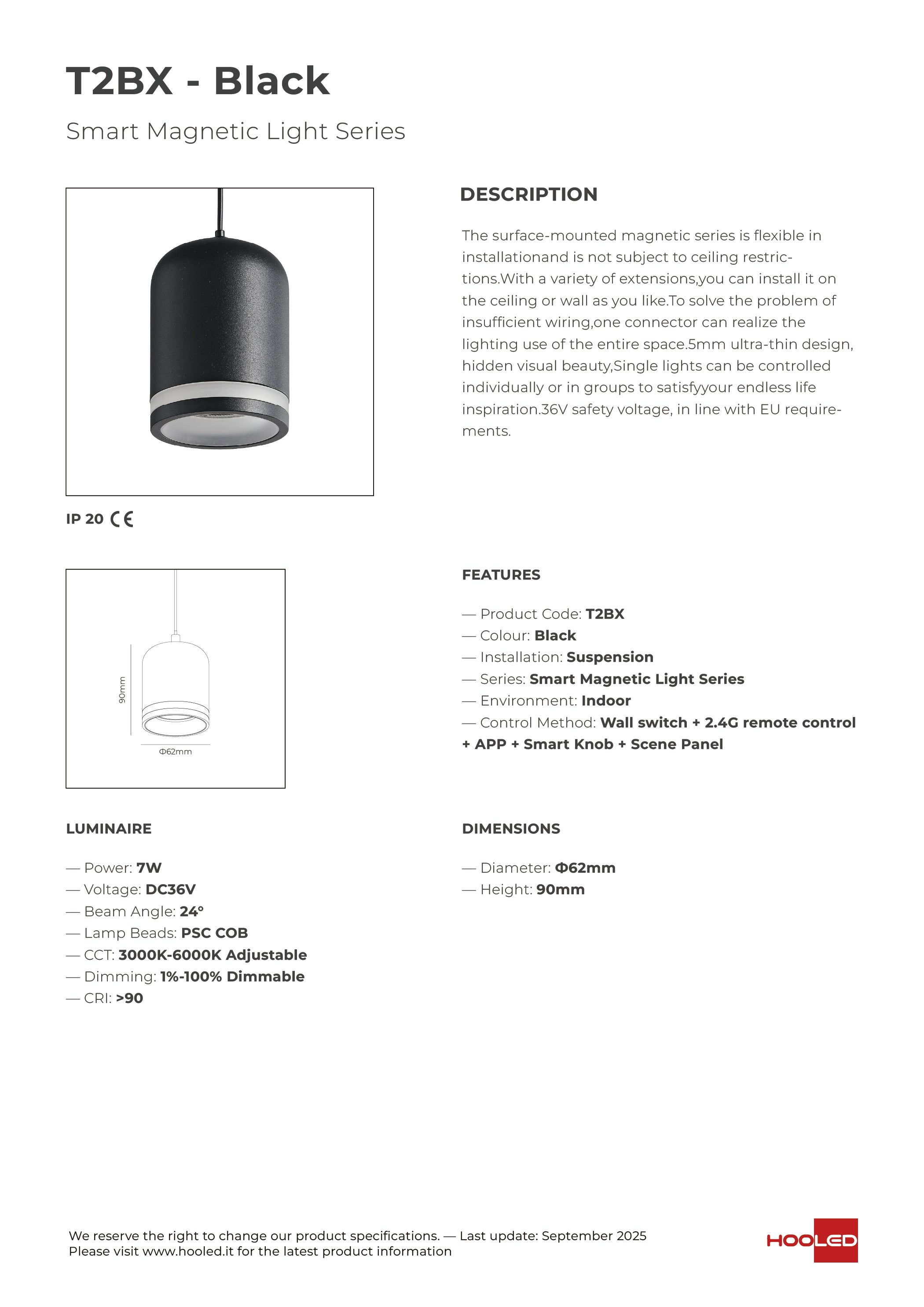 Cord Pendant Light Black/White - T2BX T2WX