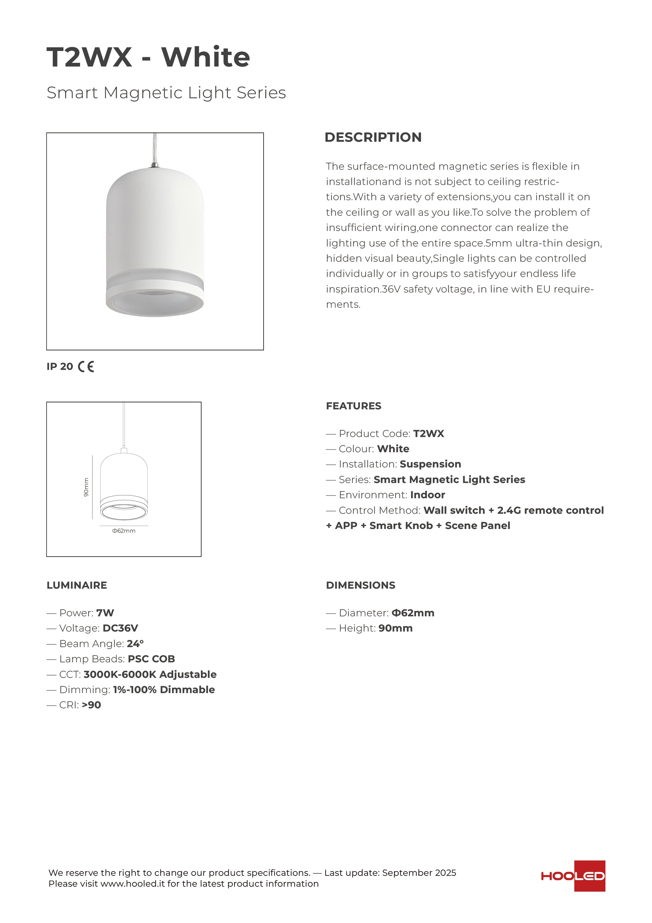 Cord Pendant Light Black/White - T2BX T2WX