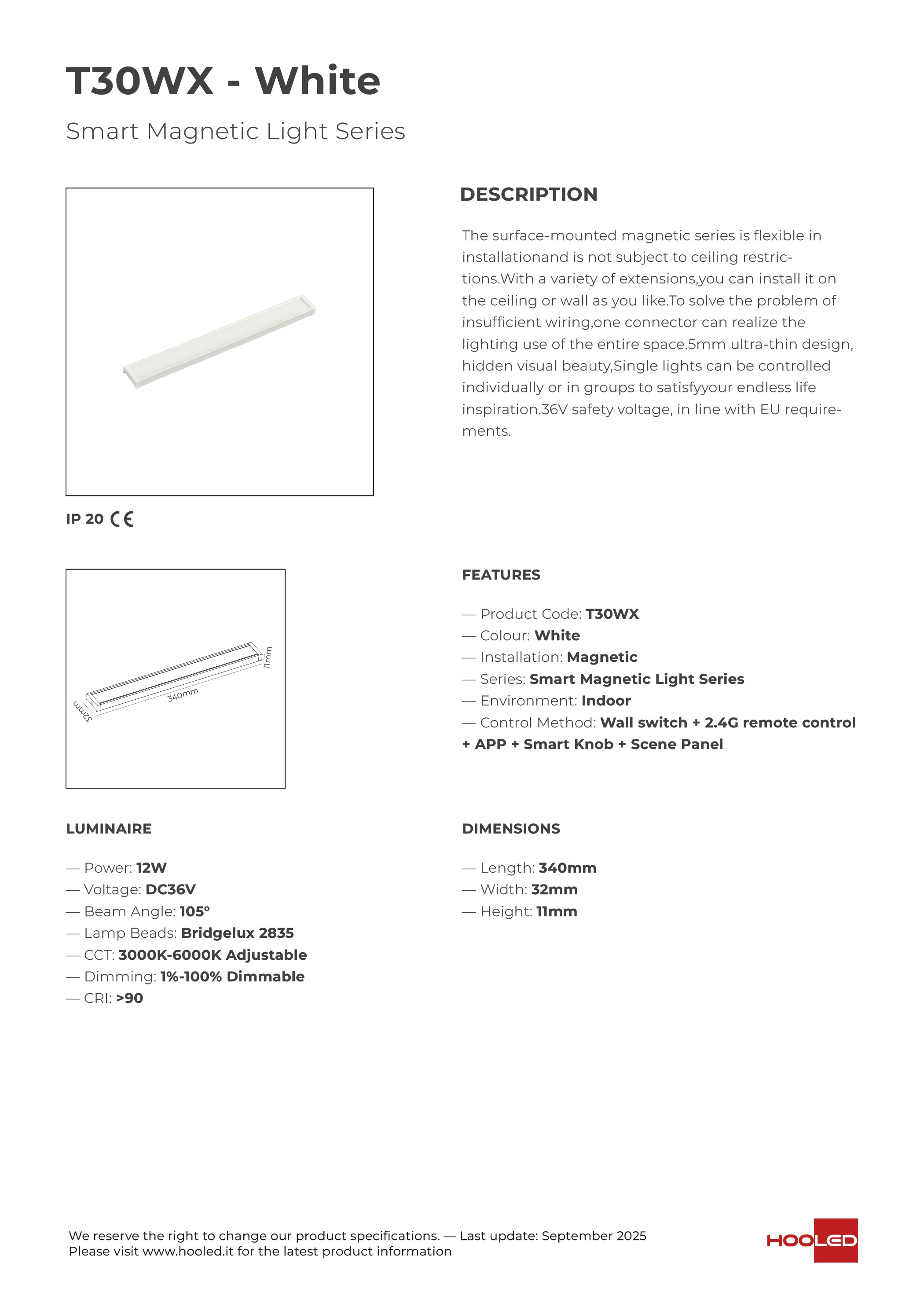 Line Light 12W White/Black - T30BX T30WX