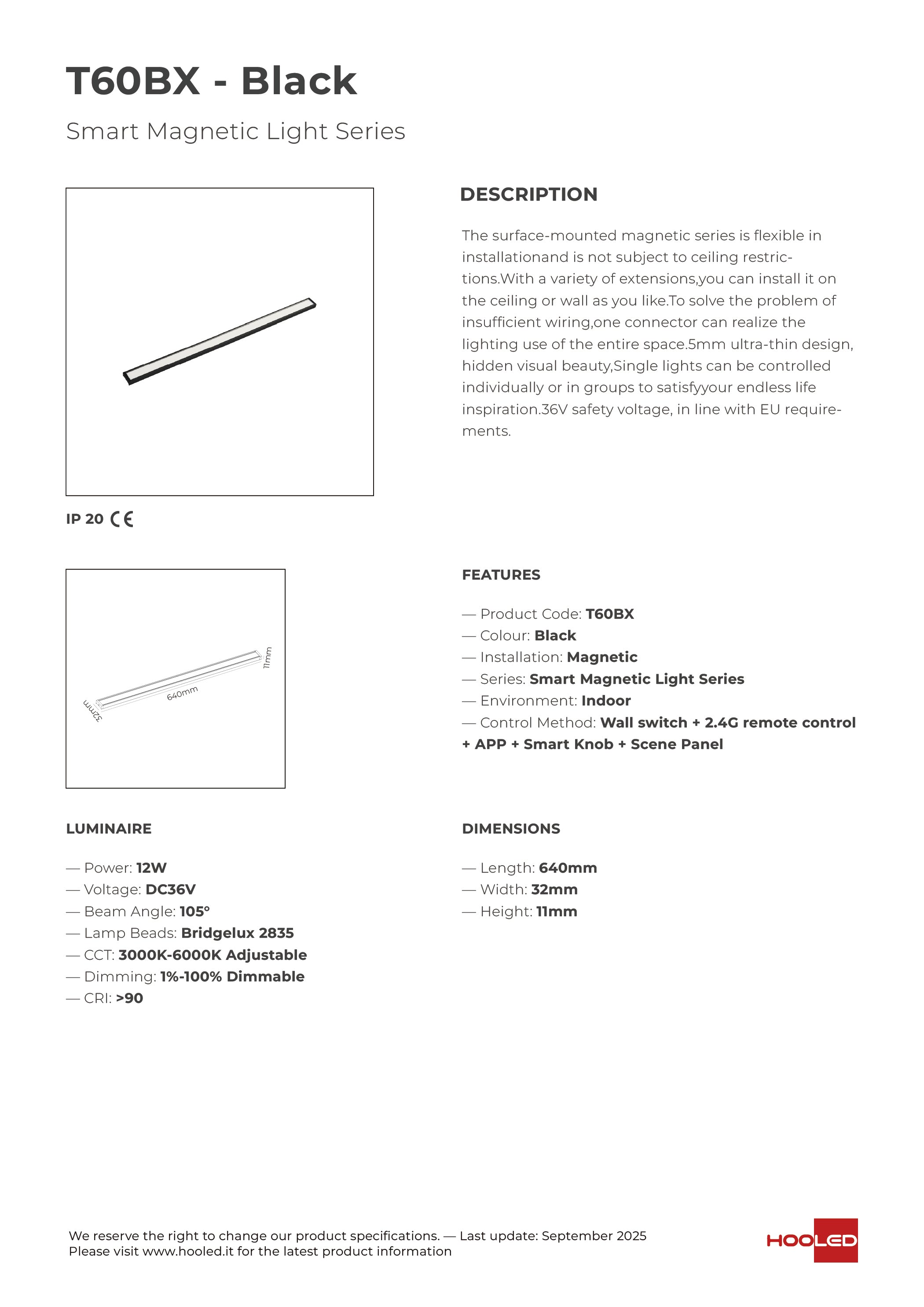 Line Light 12W White/Black - T60BX T60WX
