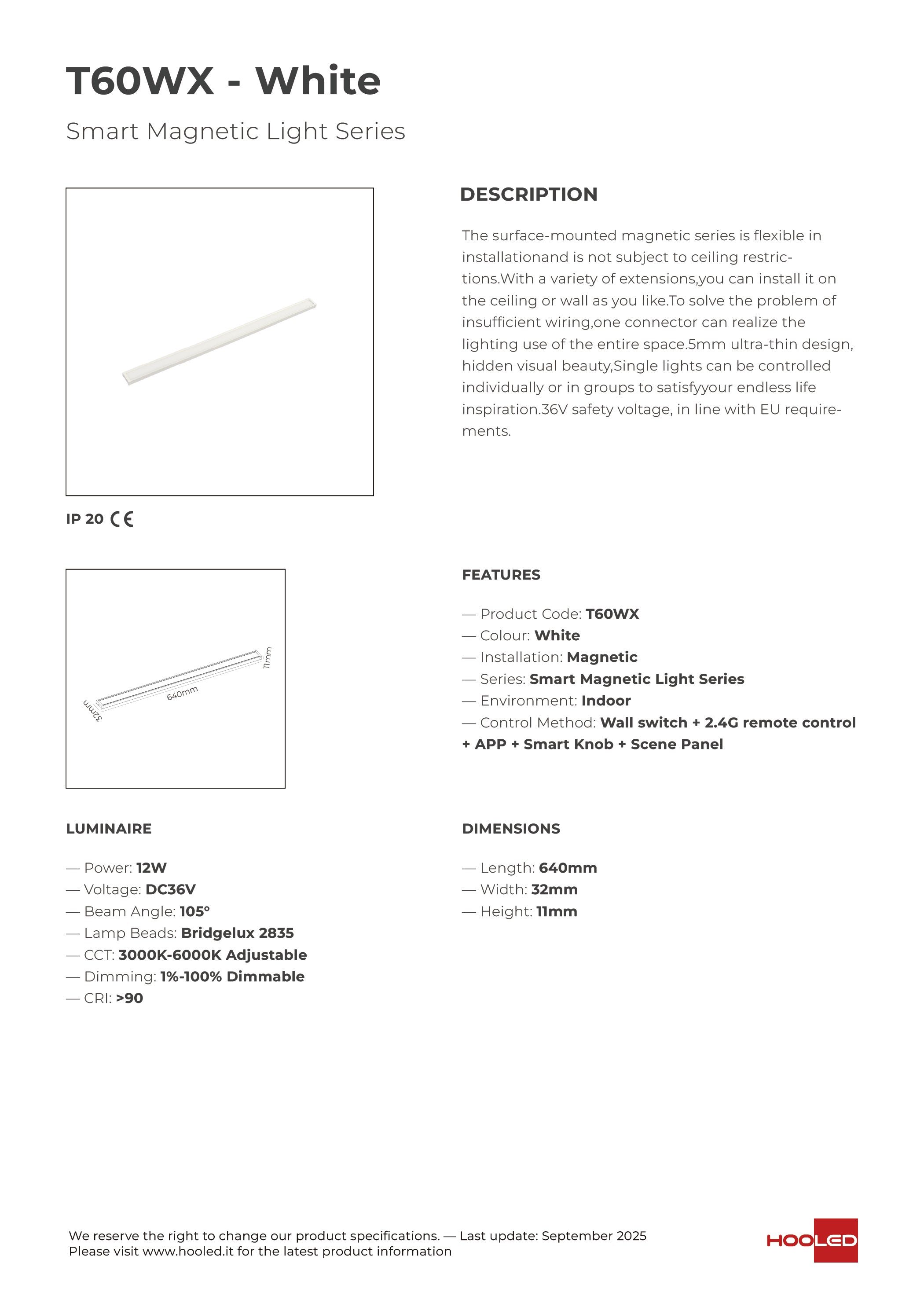 Line Light 12W White/Black - T60BX T60WX