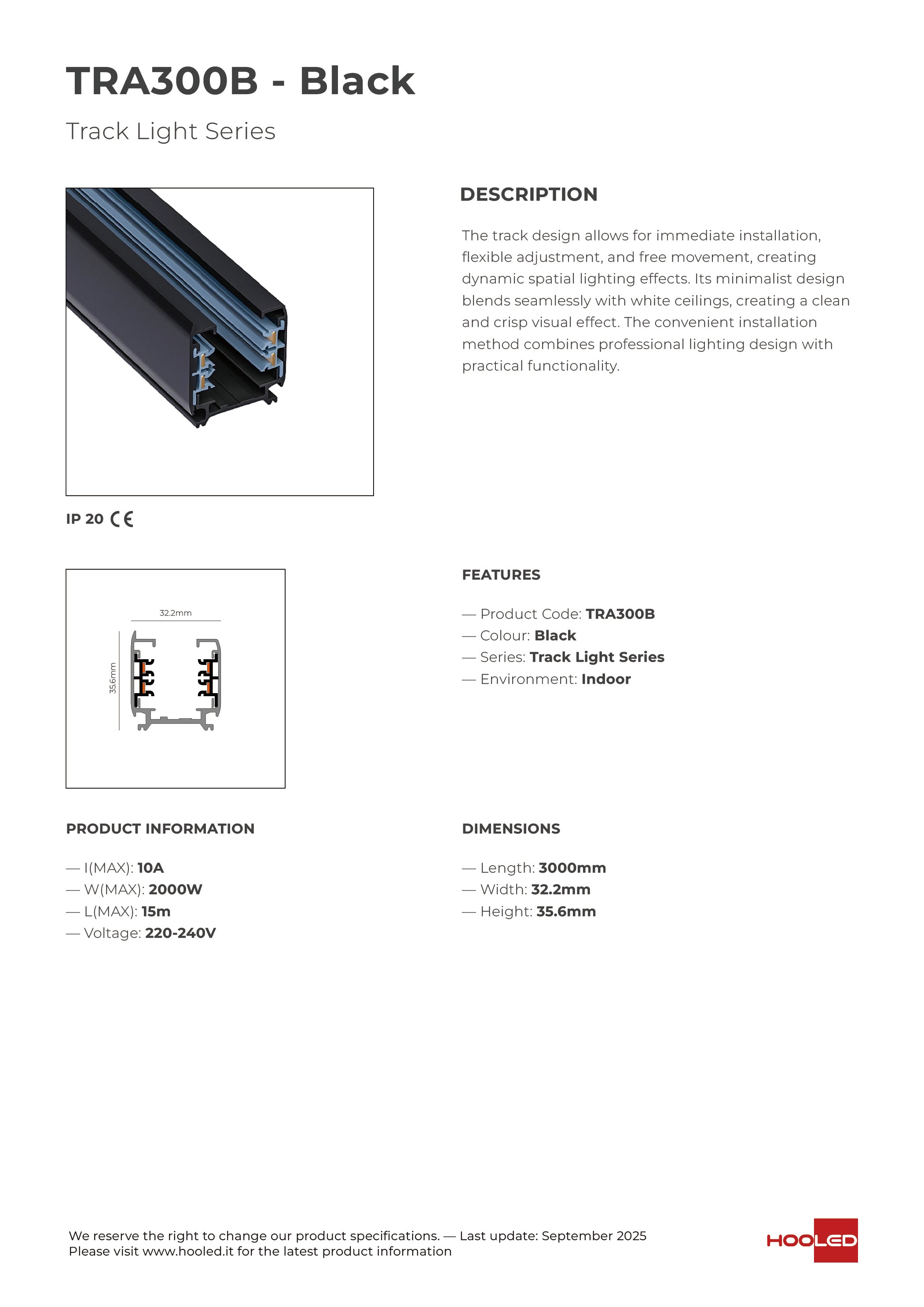 Track Light Black/White - TRA300B TRA300W