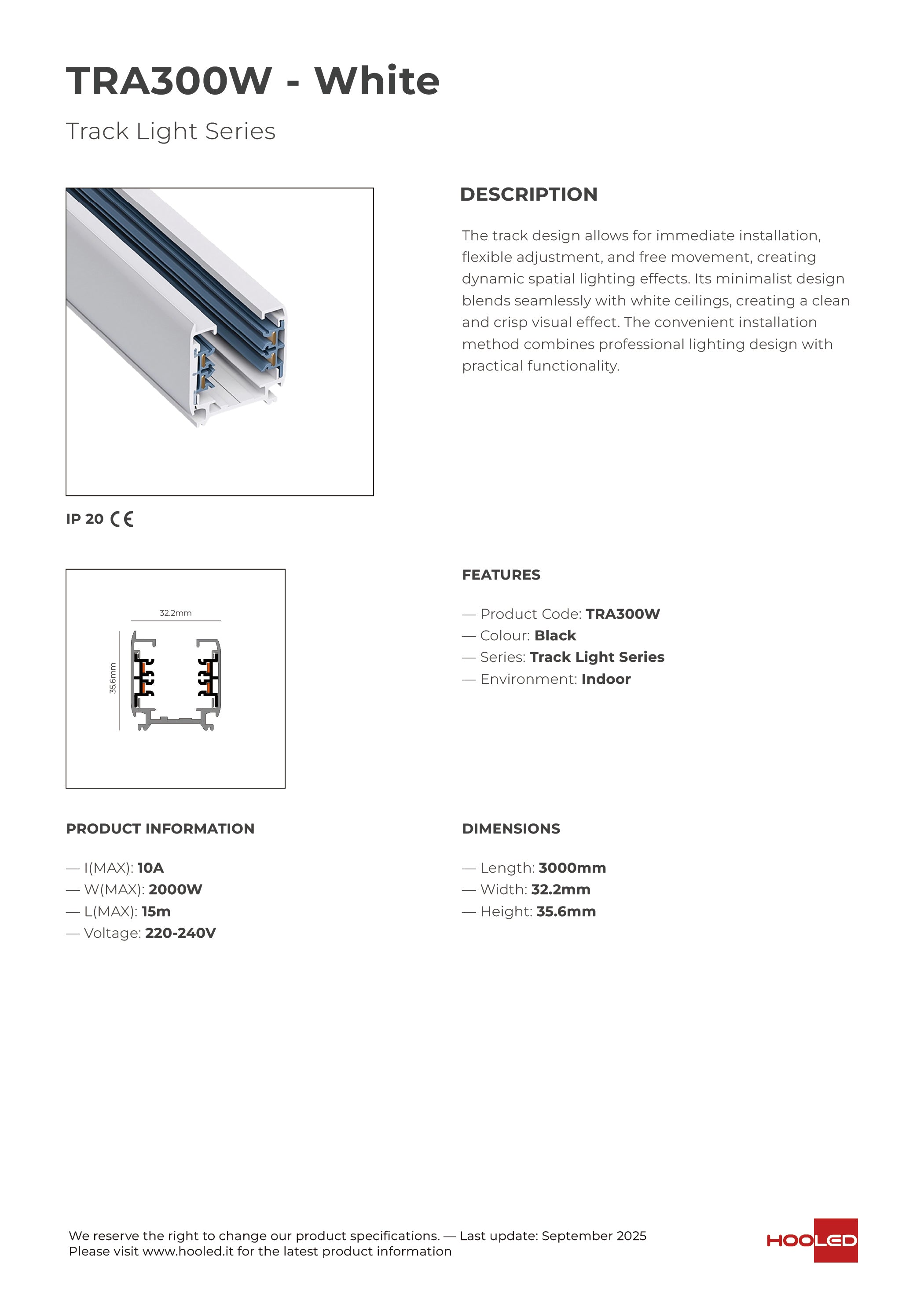 Track Light Black/White - TRA300B TRA300W