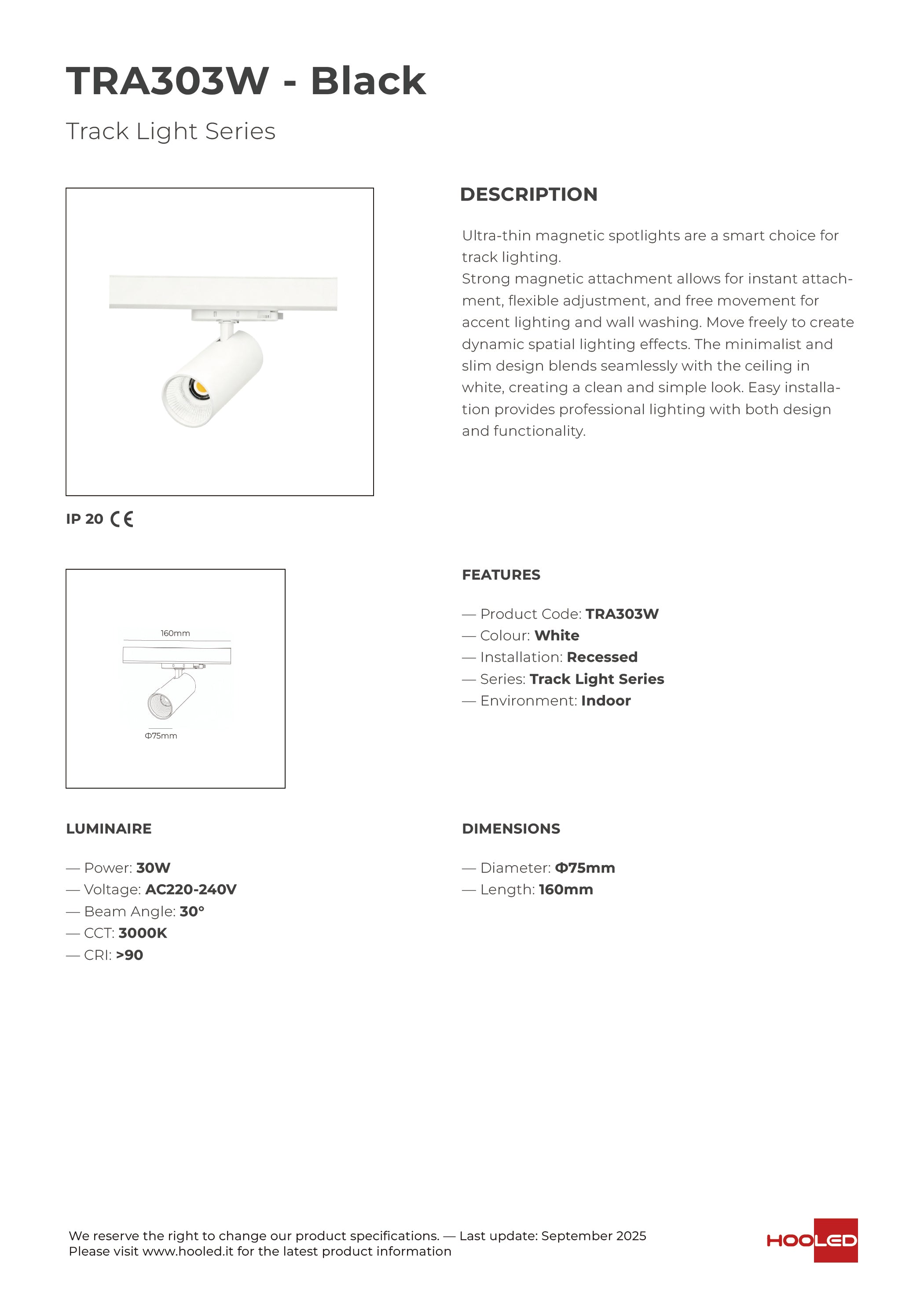 Track Light Black/White - TRA303B TRA303W